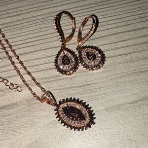 Elegant Rose Gold Sterling Jewelry Set with Chocolate Diamond Accents